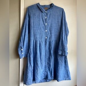 Tulip Midi Shirtdress Micro Houndstooth Pattern 100% Cotton shell buttons Blue